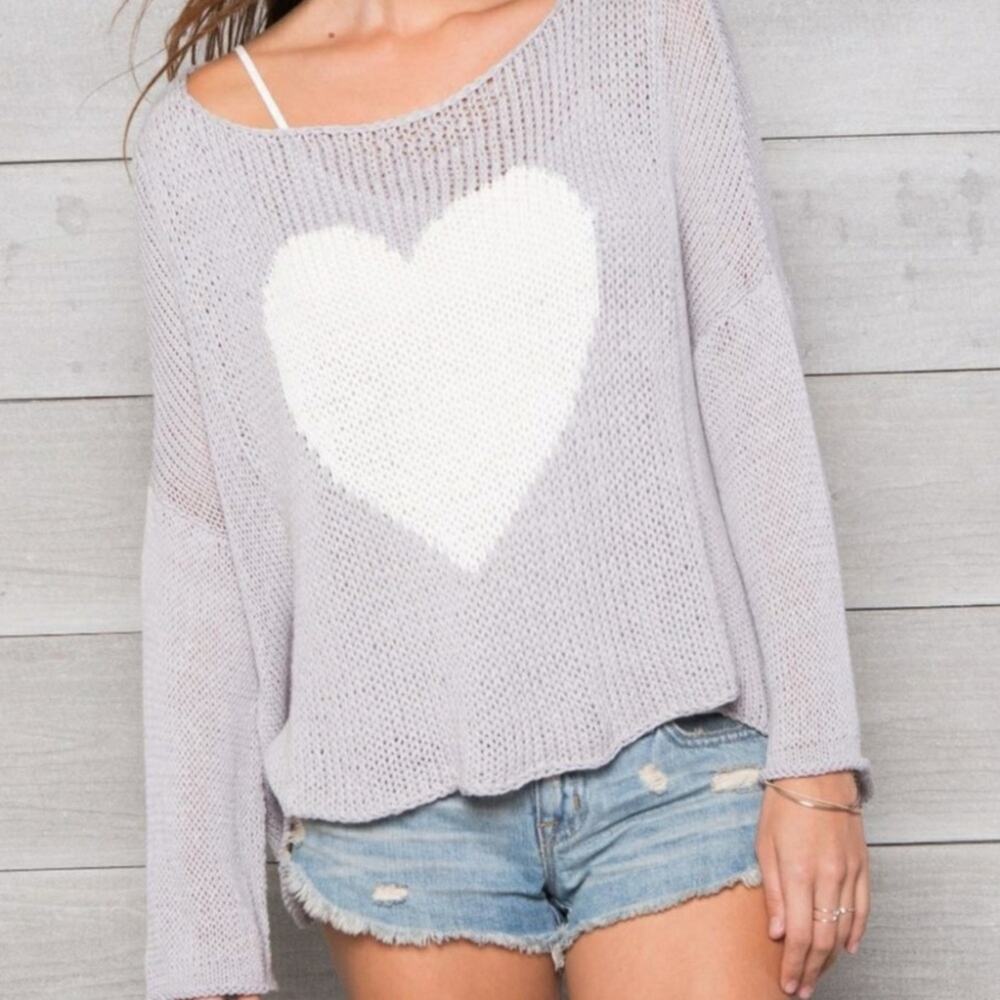 Wooden Ships Big Heart Gray Knit Sweater size S/M